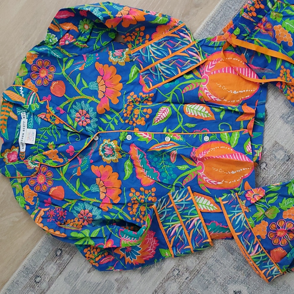 Gretchen Scott Designs Tropical Vibrant 2-piece Lounge Pajama Set SzM - Picture 2 of 12